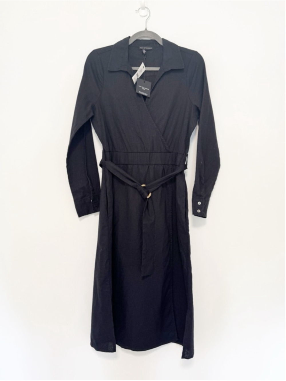 NWT Sak's Fifth Avenue Linen Long Sleeve Belted Dress size S - Picture 2 of 5
